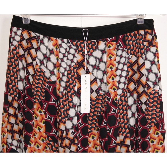 Trina Turk Womens Pleated Skirt size 8 Geometric Print Unlined Mid Calf Side Zip - Picture 3 of 11